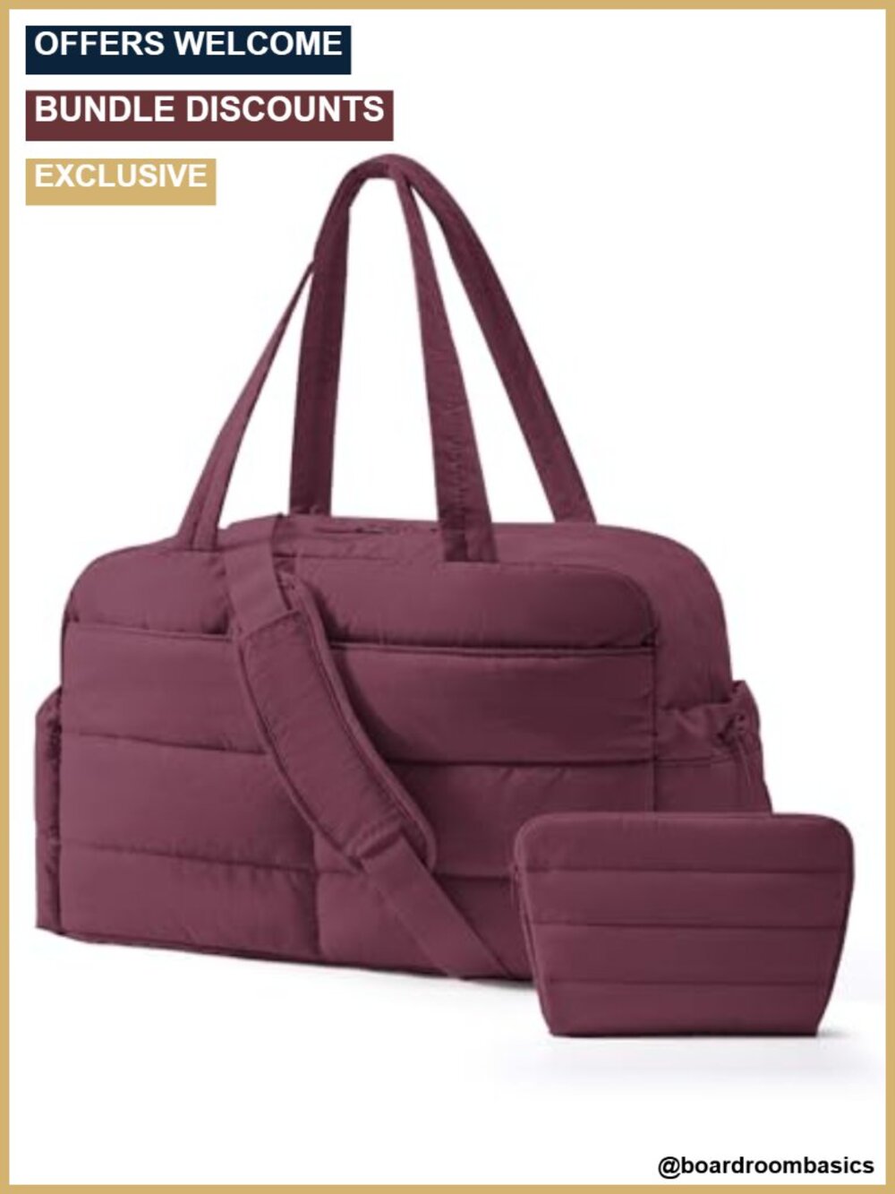 Quilted Travel Duffle Carry On Bag with Wet Pocket, Lightweight Weekender, Fits